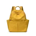 Stylish yellow nylon women backpack for casual travel, large capacity school bag with water-resistant design. - Yellow