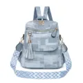 Stylish women backpack casual printed school bag versatile daypack vintage travel rucksack - Blue
