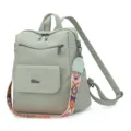 Light green women backpack with colorful wide strap casual anti theft school book bag - Light Green