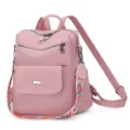 Pink women anti-theft backpack with colorful wide strap casual travel book bag. - Pink