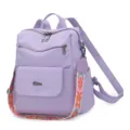 Women lavender backpack lightweight anti-theft school bag with colorful wide shoulder strap - Light Purple