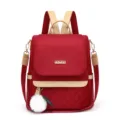 Women's oxford cloth backpack stylish multi-use travel bag casual daily daypack with cute pompom. - Red