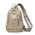 Beige Nylon Women Backpack Small Casual Daypack Multi Compartment Daily Travel Bag - Off White