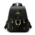 Black soft leather casual backpack for women, stylish large capacity travel school daypack. - Black