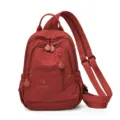 Red small nylon backpack variant, lightweight commuter multi-compartment casual daypack - Red