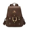 Dark brown soft leather backpack for women, stylish large capacity casual daily travel bag. - Dark Brown