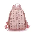 Pink PU leather vintage backpack with cute rabbit diamond pattern for women daily commute. - Pink