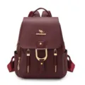 Women PU leather backpack fashion casual travel daypack large capacity school bag maroon - Burgundy