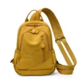 Compact yellow nylon backpack for women, versatile multi-compartment commuter travel daypack. - Yellow