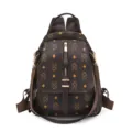 Women vintage dark brown leather backpack stylish commuting large capacity school book bag - Coffee