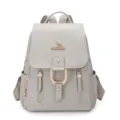 Grey soft leather backpack for women, casual daily travel daypack with spacious compartments. - Light Gray