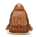 Vintage brown leather women backpack with cute rabbit print, large capacity school bag - Tan