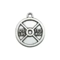Silver barbell weight plate charm pendant, 25 LBS 11.3 KG alloy DIY jewelry accessory. - Barbell Plate