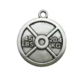 Silver fitness barbell plate pendant charm for DIY necklace jewelry making, 45 lbs weight. - Large Barbell Plate