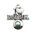 Silver baseball heart metal pendant DIY jewelry charm accessory for necklace bracelet. - I Love Baseball