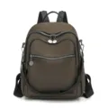 Women brown casual backpack multi zipper stylish daily travel school daypack leather look bag - Khaki
