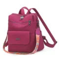 Women anti-theft backpack large capacity lightweight casual daypack with colorful wide strap - Rose Red