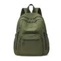 Army green waterproof nylon women backpack, casual travel school bag with multi pockets. - Green