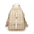 Stylish women leather retro backpack large capacity commuter school bag with cute rabbit pattern. - Off White