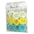 Flores de papel artificiales 9 pcs, rosas decorativas en colores variados para manualidades. - 9 Piezas / Blanco Amarillo Azul