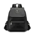 Black leather backpack for women, casual daily travel school bag with large capacity. - Black