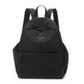 Black washed nylon backpack, lightweight and spacious for travel, school, and casual daily use. - Black