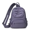 Women multi-pocket nylon backpack casual lightweight daypack commuter travel bookbag - Purple