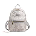 Stylish women mini backpack silver nylon casual school bag with tassel and zipper. - Silver