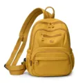 Yellow multi-pocket nylon waterproof casual large capacity daily travel bag - Yellow