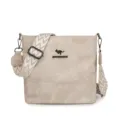Stylish women soft leather bucket bag with wide geometric strap daily crossbody handbag. - Off White