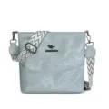 Stylish soft leather bucket shoulder bag with wide geometric strap for women casual daily use - Light Blue
