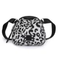 Black white leopard print canvas shoulder bag, stylish casual crossbody shell bag for women. - Black Leopard