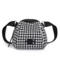 Black and white houndstooth shoulder bag fashion crossbody purse with wide straps. - Black Houndstooth