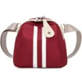 Red canvas crossbody bag for women, stylish small shoulder shell bag with white stripes. - Red