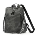 Retro PU leather casual travel women backpack stylish black daypack for daily use - Black