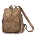 Vintage PU leather backpack for women, casual daily travel bookbag with zipper pockets. - Dark Brown