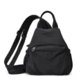 Versatile waterproof nylon mini backpack, lightweight convertible chest bag for travel and commute. - Black