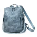 Vintage PU leather women backpack casual travel school daypack stylish blue rucksack bag - Blue