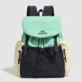 Color-block casual backpack for women, lightweight nylon school bag with multi pockets. - Emerald Green