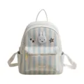 Cute striped backpack for women with lovely rabbit patch, stylish casual daypack for use. - Rabbit / Blue