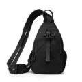 Black nylon sling bag for women, lightweight waterproof crossbody chest bag with compartments. - Black