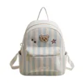 Blue white striped backpack casual cute bear patch book bag fashion student school rucksack - Teddy Bear / Blue