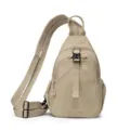 Nylon Sling Crossbody Chest Bag Beige Waterproof Lightweight Casual Daypack Unisex - Off White