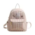 Pink and white striped backpack with cute rabbit patch and large capacity for daily commute. - Rabbit / Pink