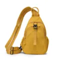 Yellow nylon sling bag for women, lightweight waterproof crossbody chest bag with multi pockets. - Yellow