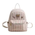 Pink white striped backpack cute teddy bear school bag casual daypack for women college student - Teddy Bear / Pink