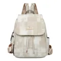 Washed texture backpack women casual travel daypack stylish lightweight school bag khaki - Off White