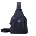 Dark blue nylon sling bag, casual daily commuting chest backpack with adjustable strap. - Navy Blue