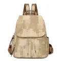 Stylish canvas backpack for women with drawstring flap closure and textured design. - Khaki