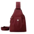 Solid color wine red fashion casual chest bag stylish commuter sling backpack variant option. - Burgundy